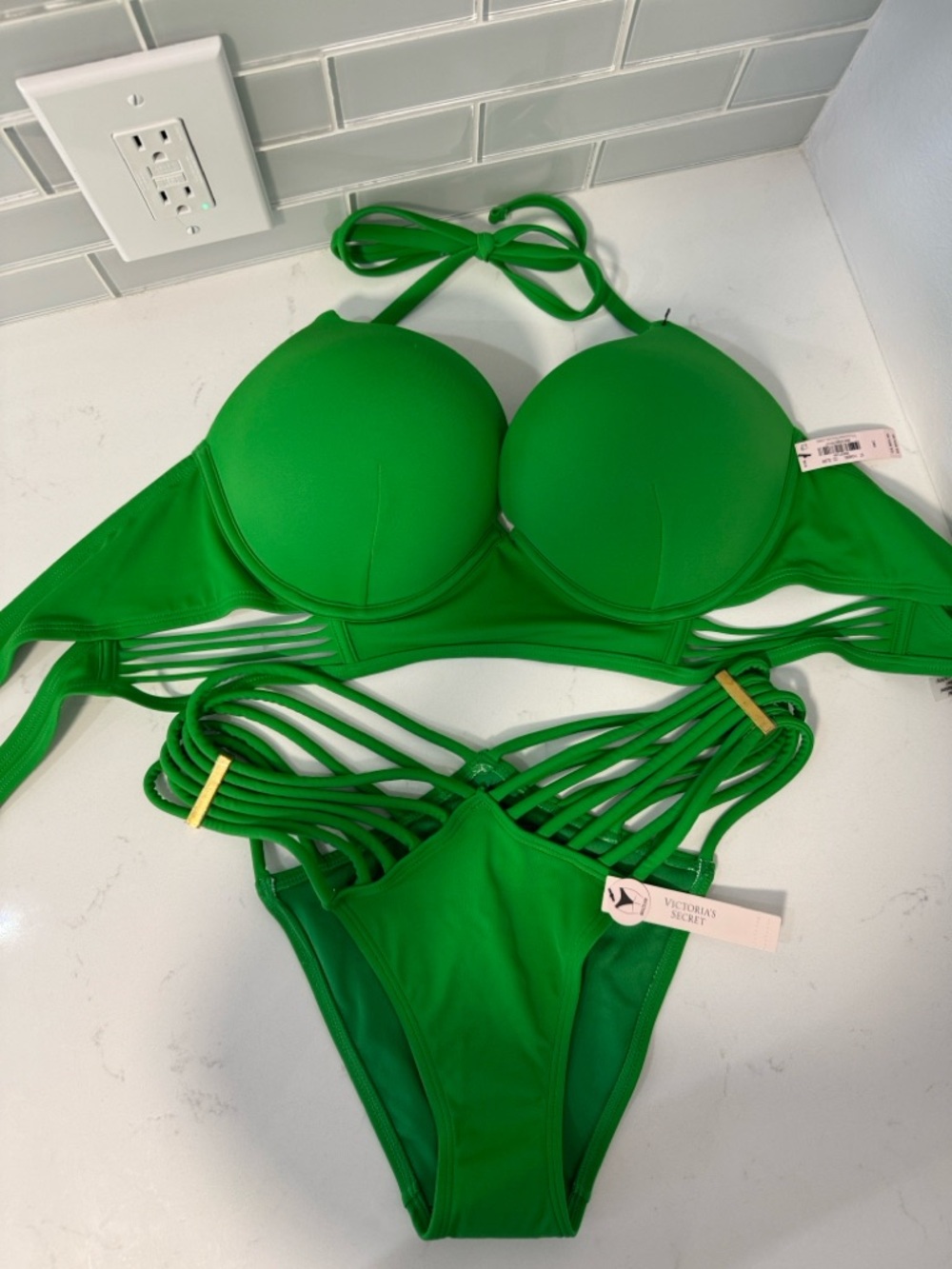 Victoria's Secret Archives Collection Bright Green Strappy Bikini Set